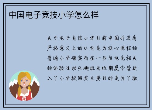 中国电子竞技小学怎么样